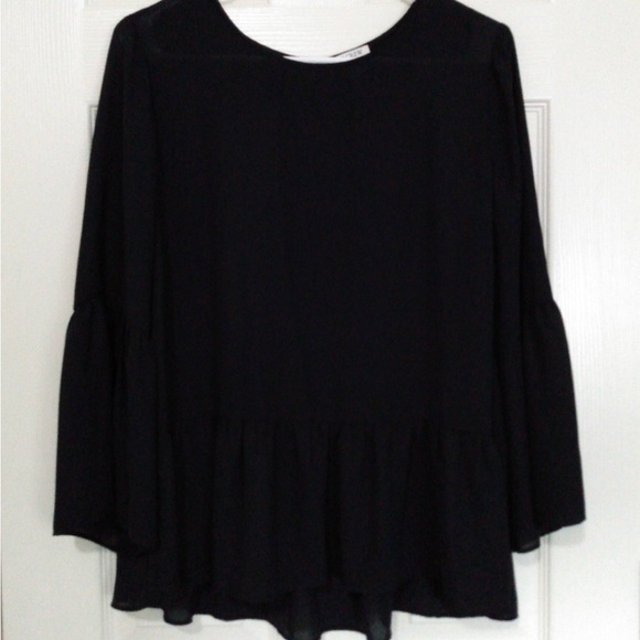 J.CREW SEMI-SHEER BLACK BLOUSE PEPLUM BELL SLEEVES XXL - Picture 2 of 7